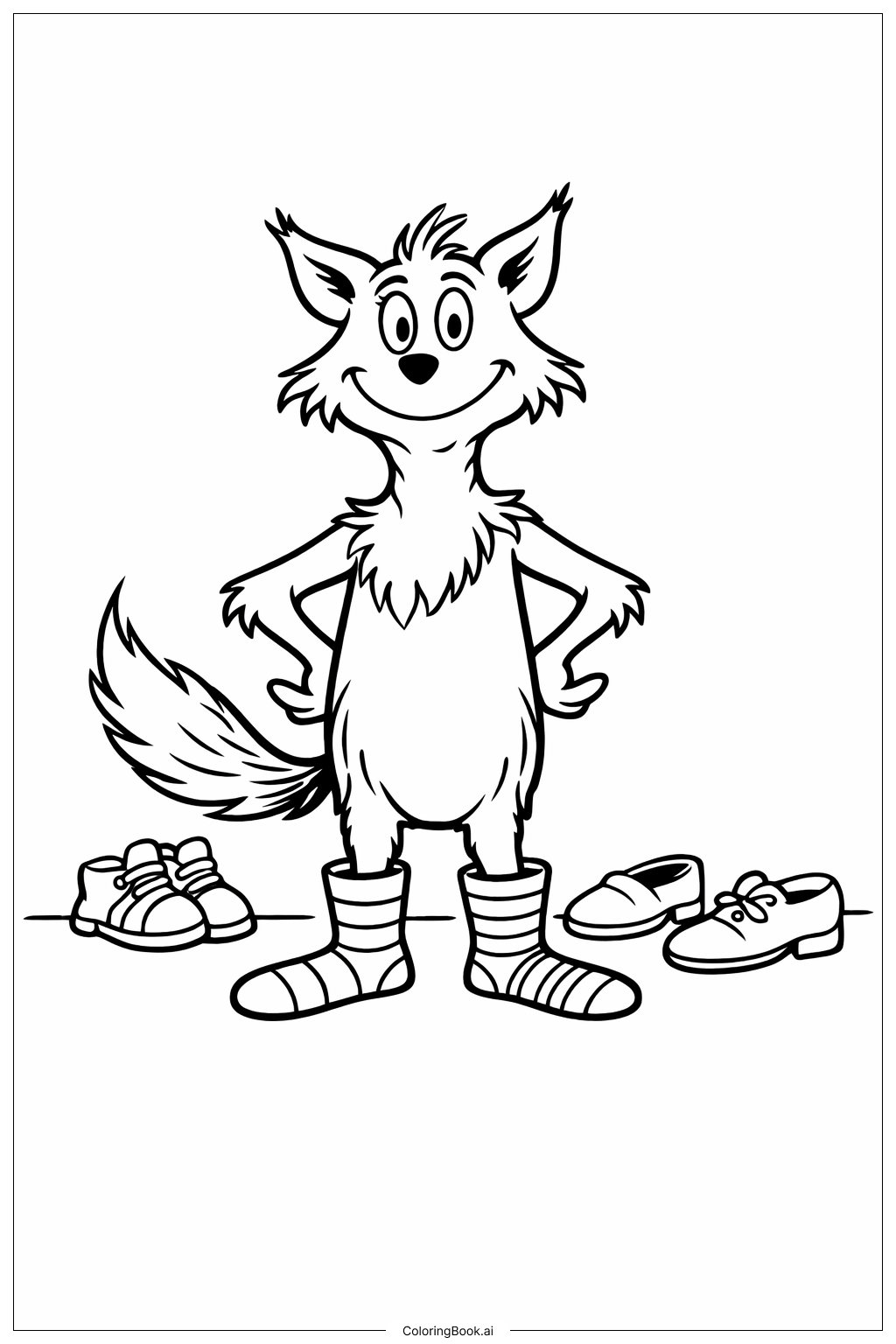  Page de coloriage Dr Seuss Renard en Chaussettes Debout 