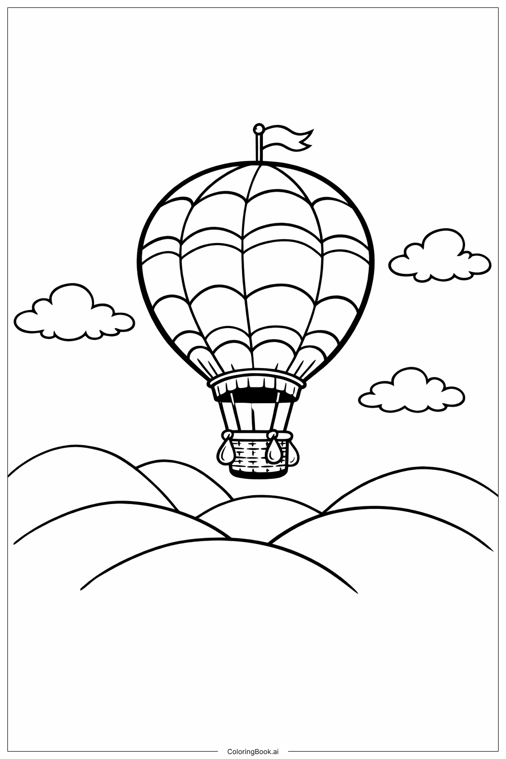  Page de coloriage Ballon à air chaud Dr Seuss sur les collines 