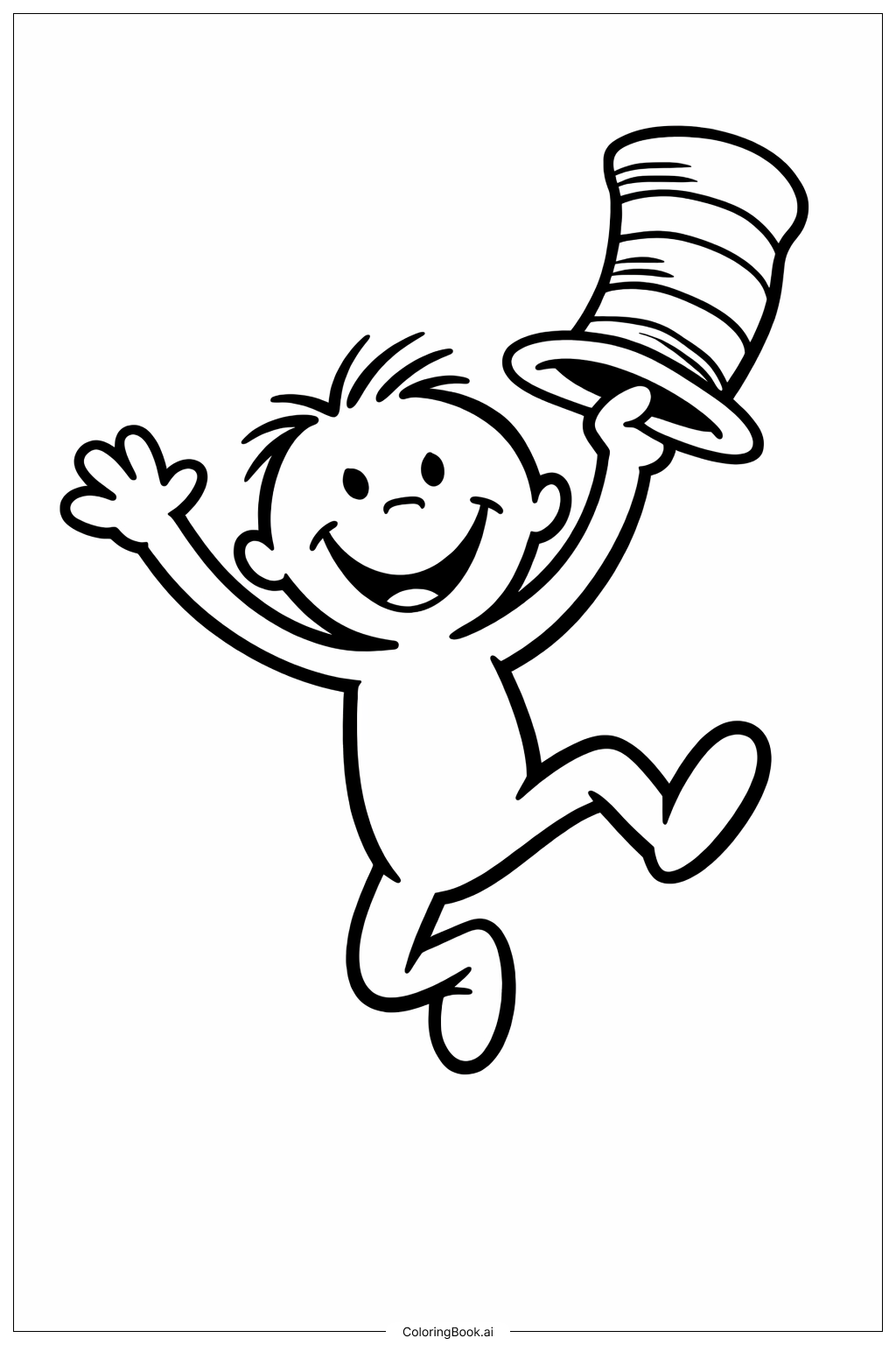  Page de coloriage Enfant sautillant avec chapeau de Dr Seuss 