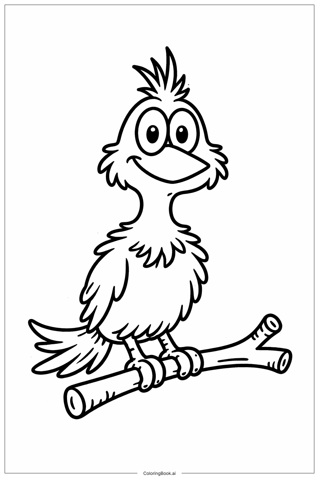 Page de coloriage Dr Suess Petit Oiseau sur une Branche 