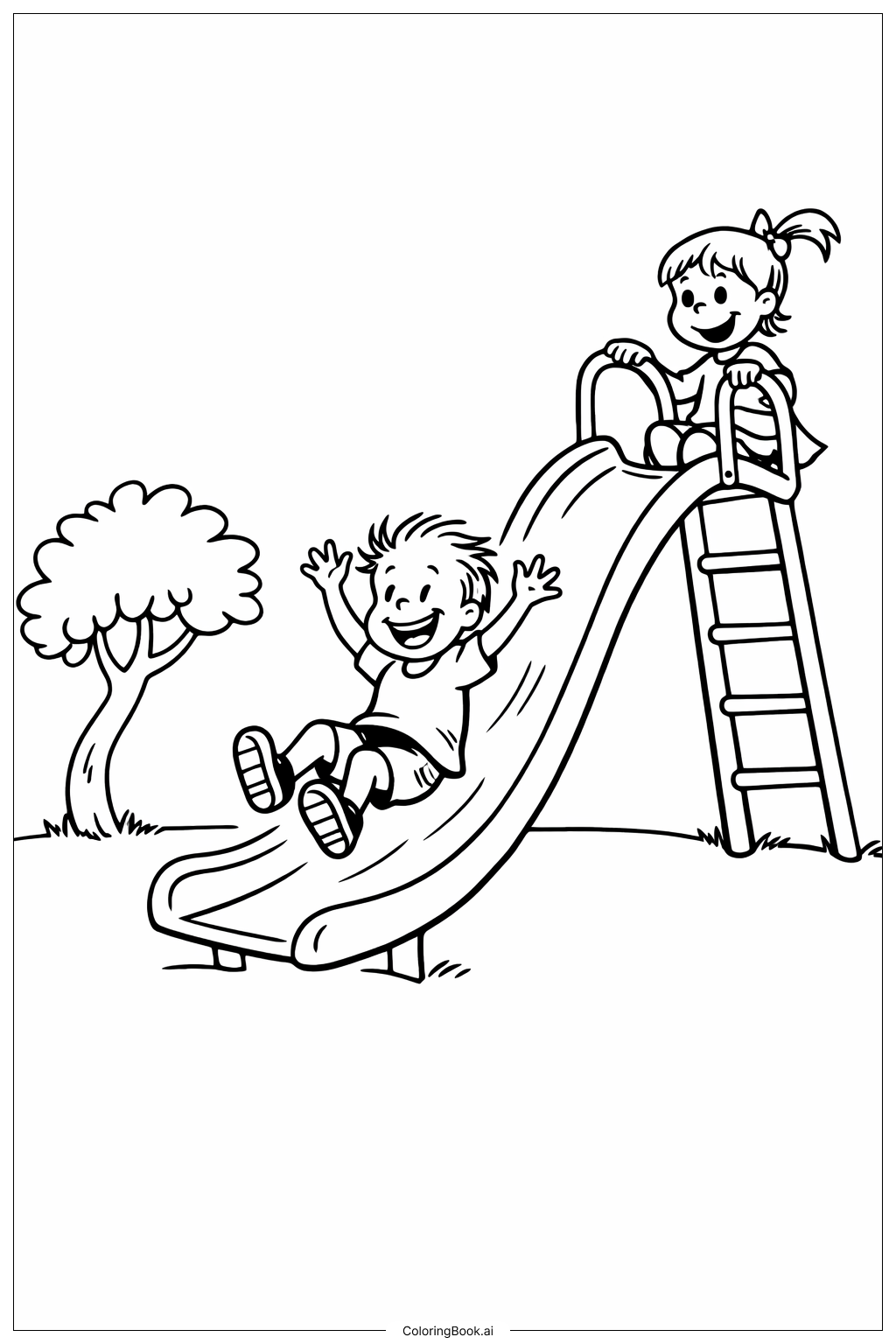  Página para colorear de Tobogán del parque infantil de Dr. Seuss con niños 