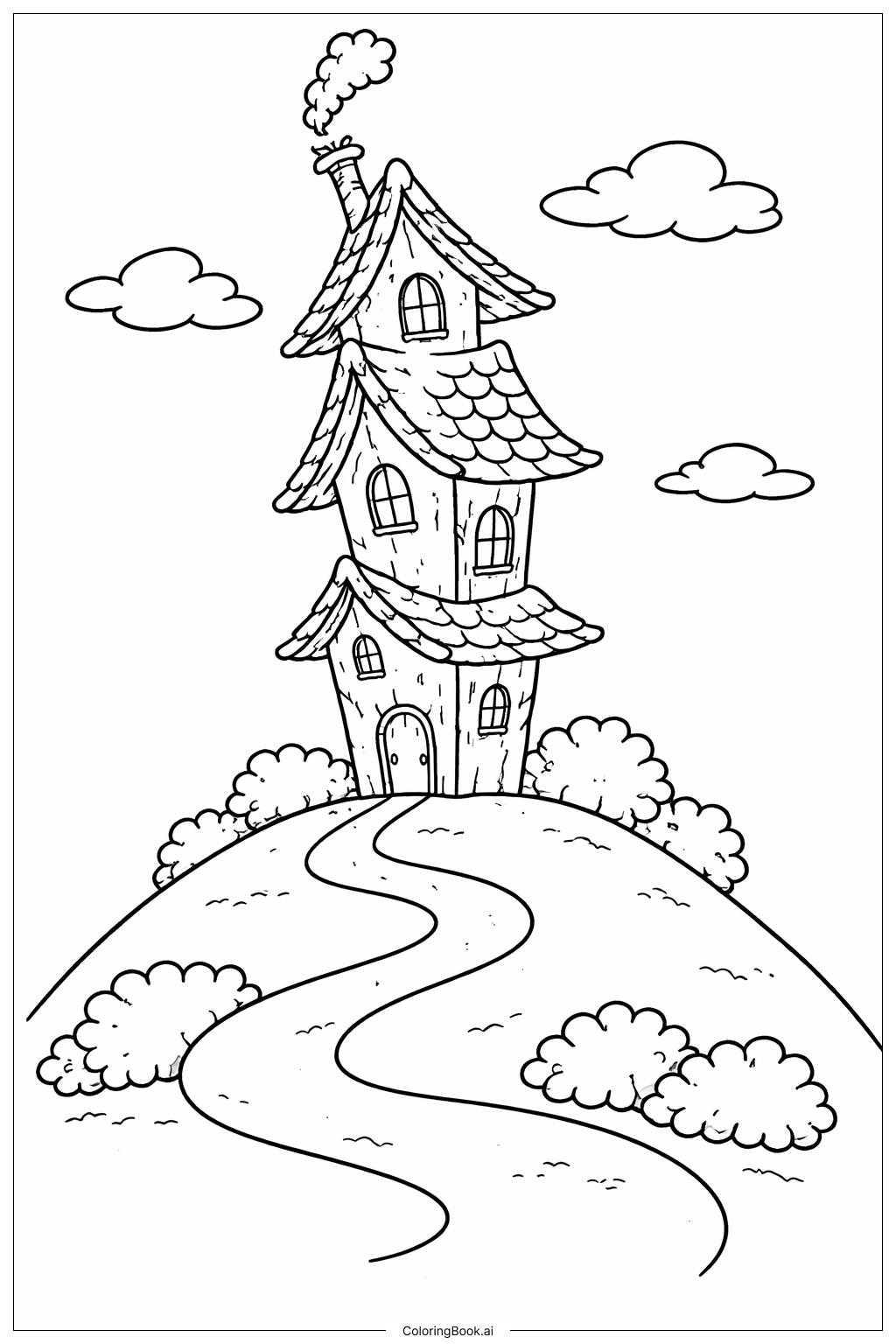  Page de coloriage Dr Suess Grande Maison sur la Colline avec Chemin 