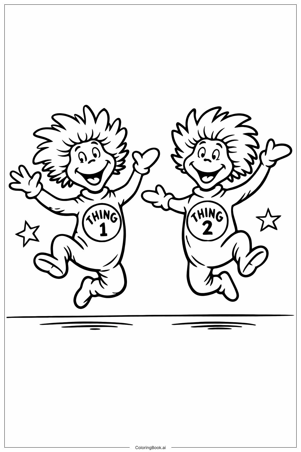  Page de coloriage Dr Seuss Chose Un et Chose Deux qui Sautent 