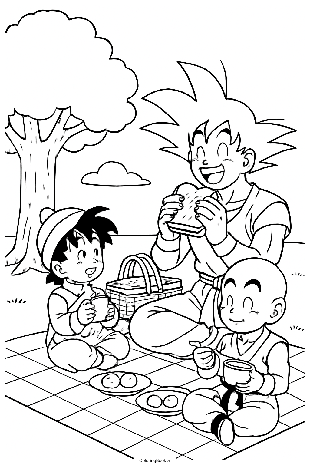  ドラゴンボールZ 友達とのピクニックの塗り絵ページ 