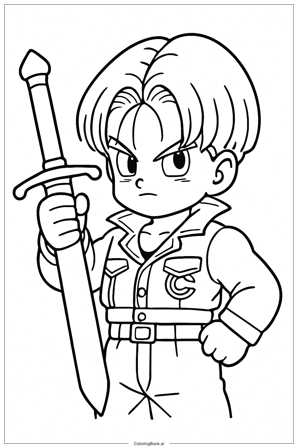  ドラゴンボールZ トランクス 剣を持つ姿の塗り絵ページ 
