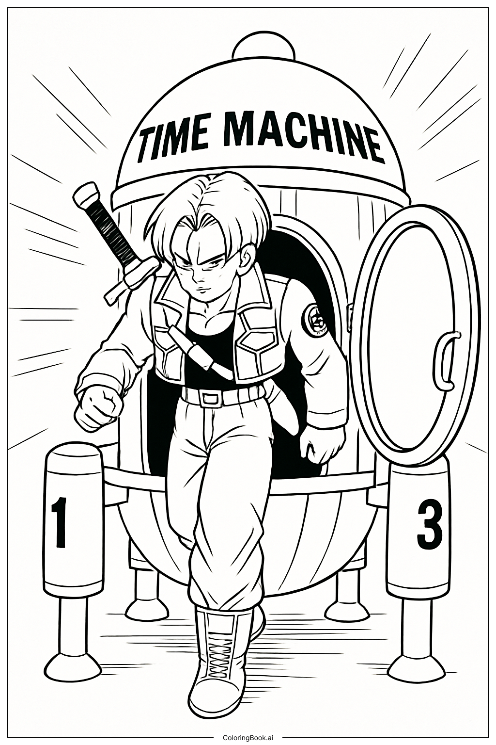 ドラゴンボールZ トランクスの時間旅行シーンの塗り絵ページ 