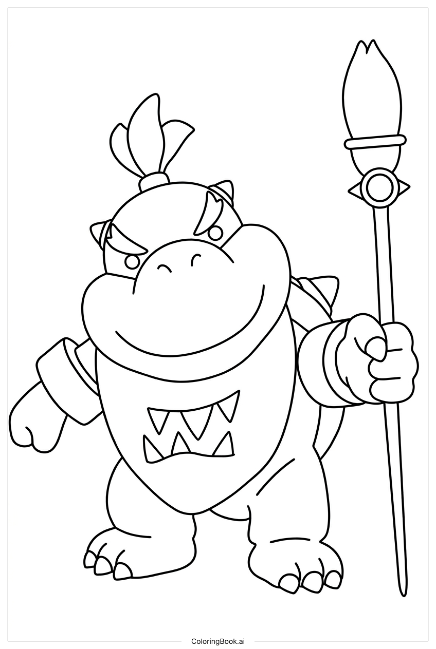 クッパJr.がペイントブラシで巧妙な待ち伏せに備えるの塗り絵ページ