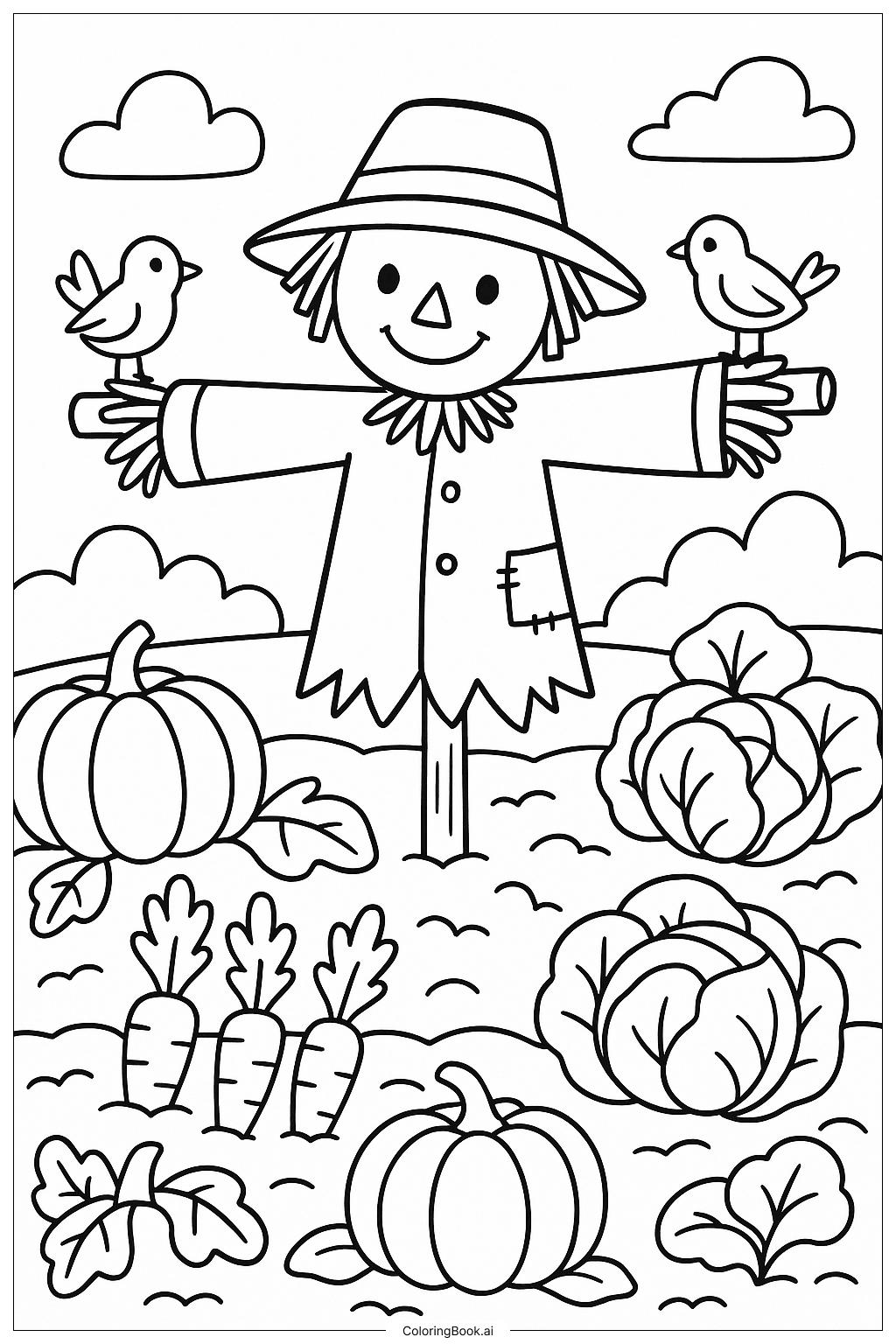 Scarecrow In A Vegetable Garden Coloring Page