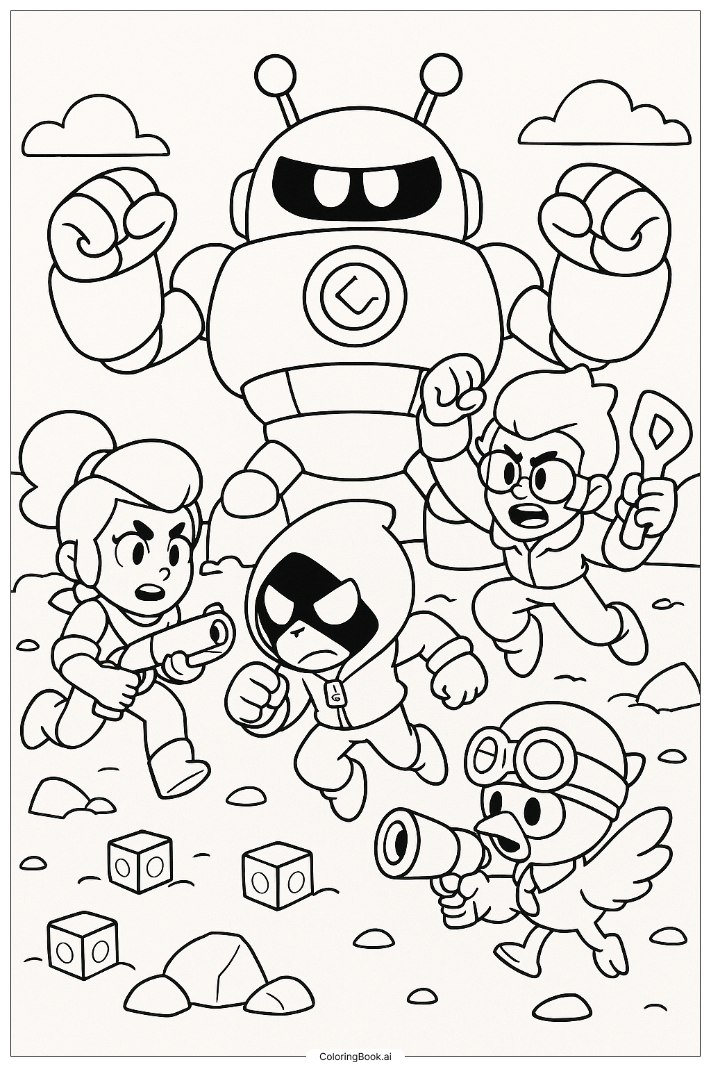 Trang tô màu Brawl Stars Đánh Bại Robot Trùm