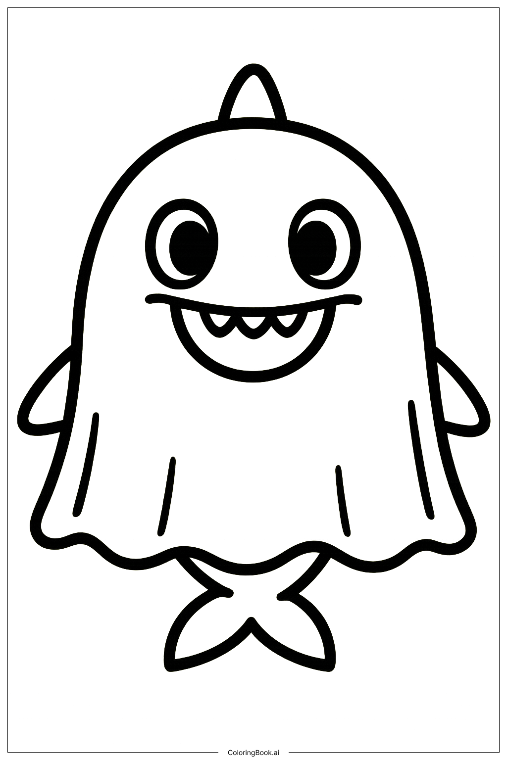  赤ちゃんサメのおばけコスチュームの塗り絵ページ 