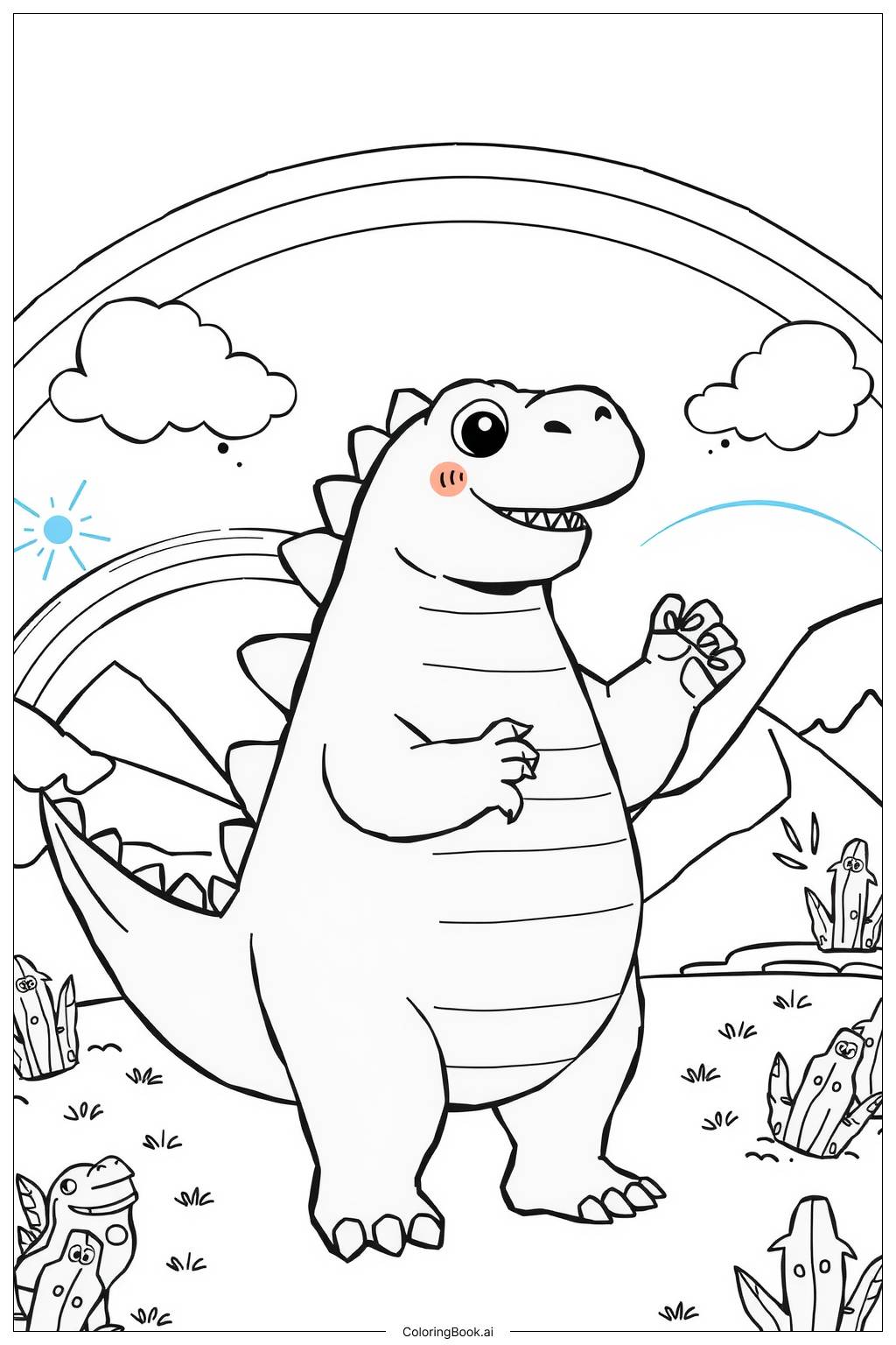  Página para colorear de chibi godzilla sonriendo 