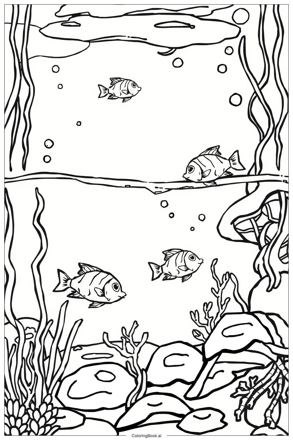  Realistic Fish in a Vibrant Fish Tank -2 Coloring Page 