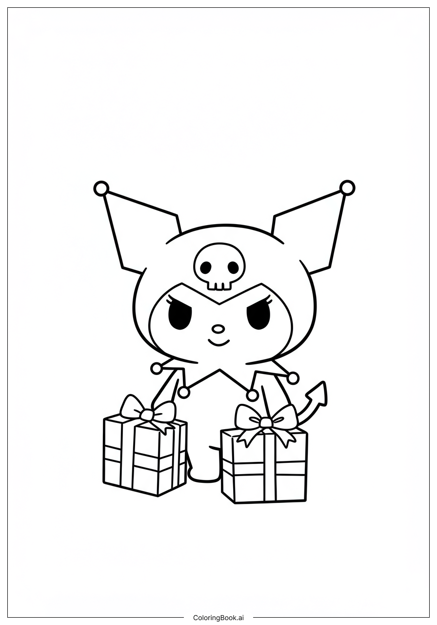  Page de coloriage Kuromi entourée de cadeaux 