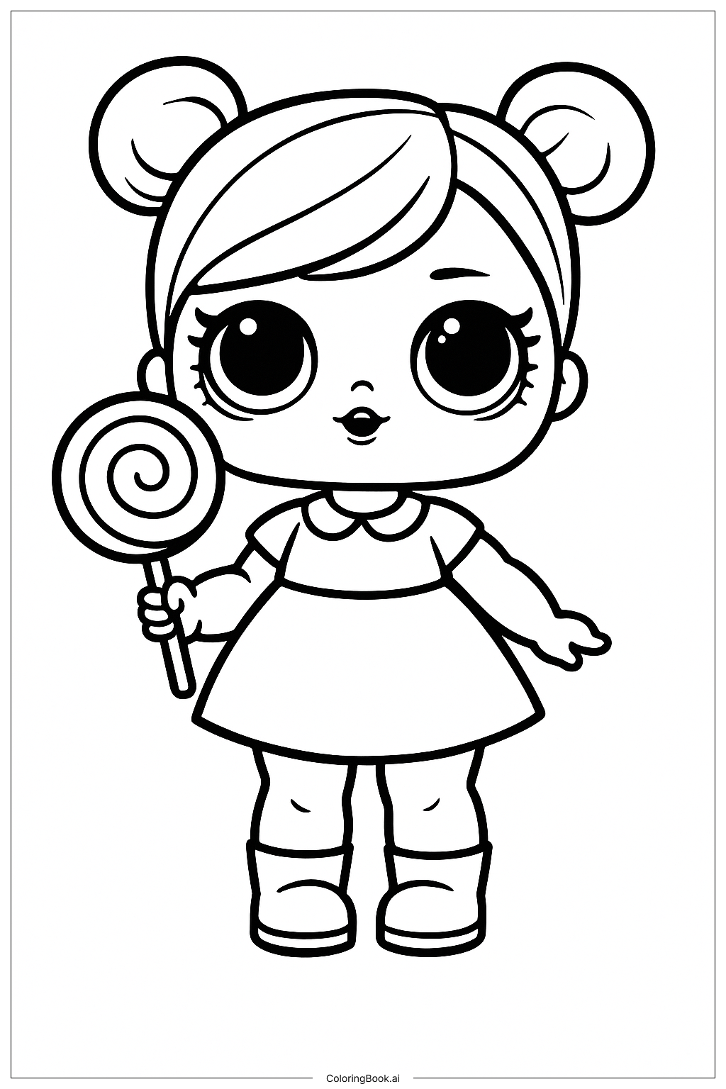 Página para colorir de Boneca Lol Segurando um Pirulito