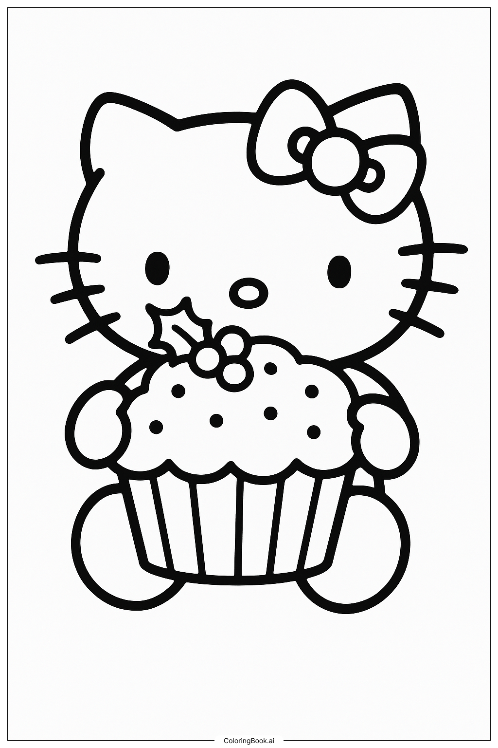  Hello Kitty And A Christmas Cupcake Coloring Page 