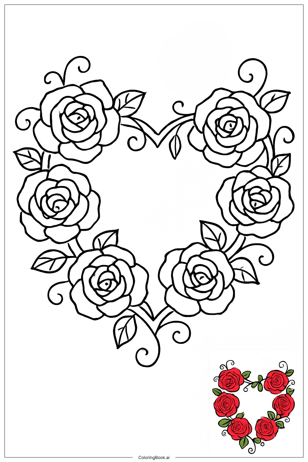  Heart-Shaped Rose Wreath With Vines填色页 