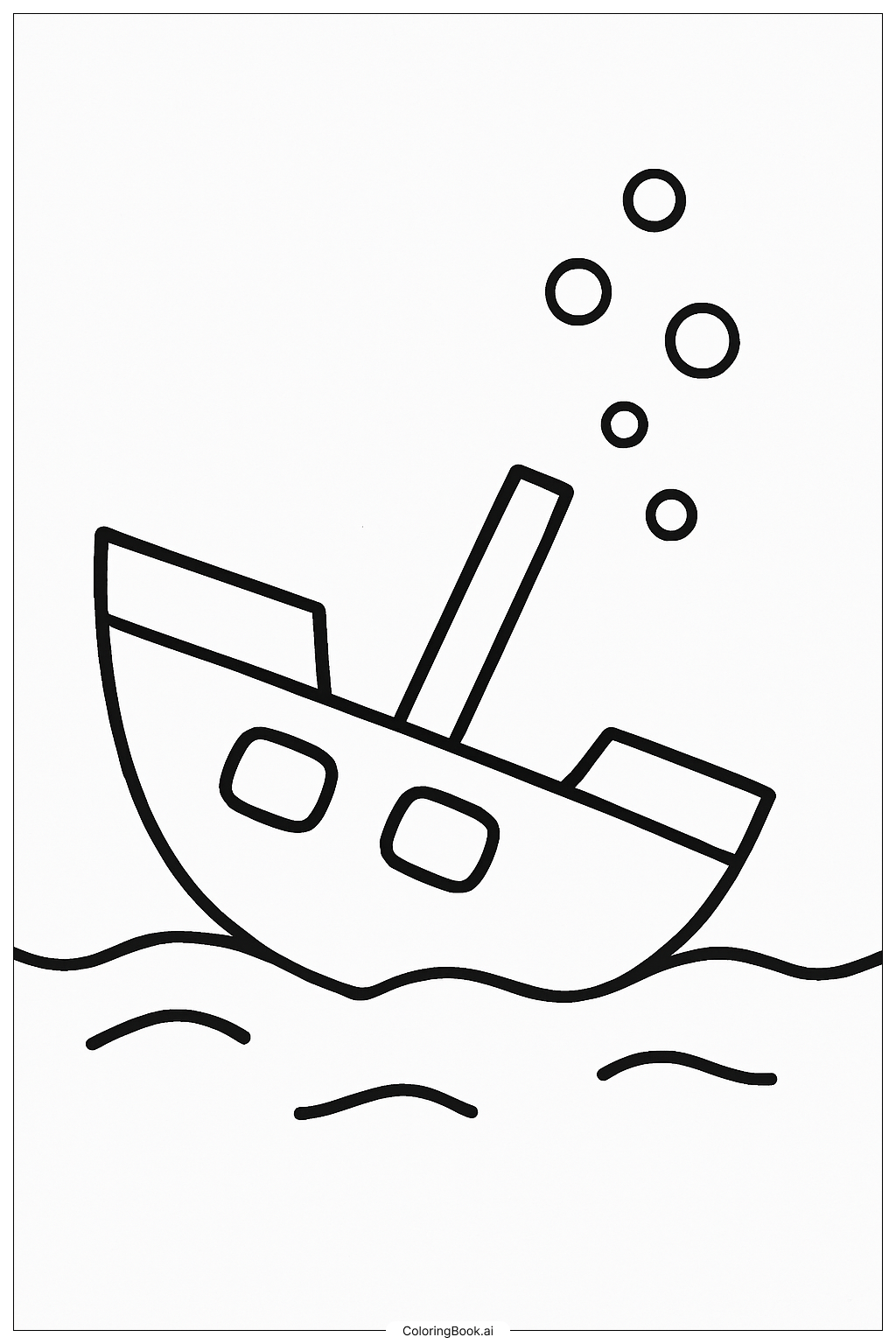 A Simple Sunken Boat Under The Sea Coloring Page 