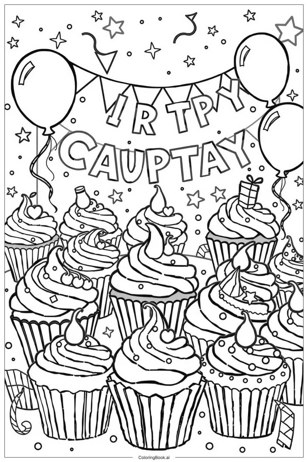  Cupcake Party Time-2 Coloring Page 