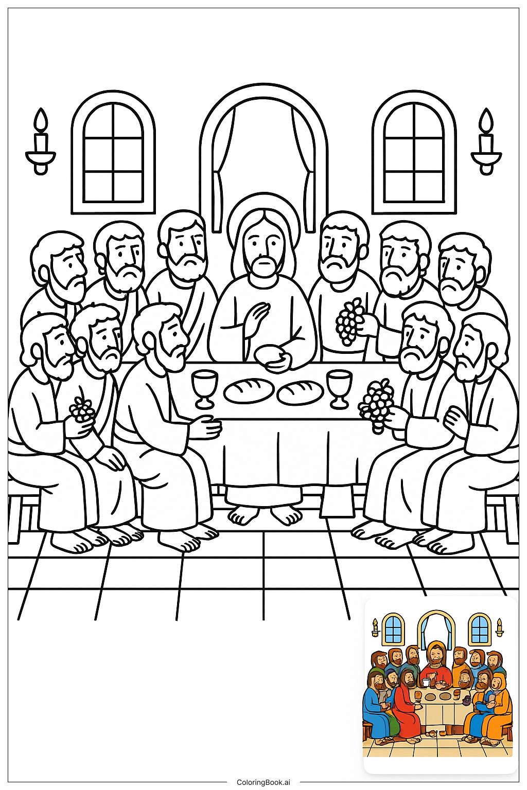  Página para colorear de Mesa de la Última Cena de la Biblia 