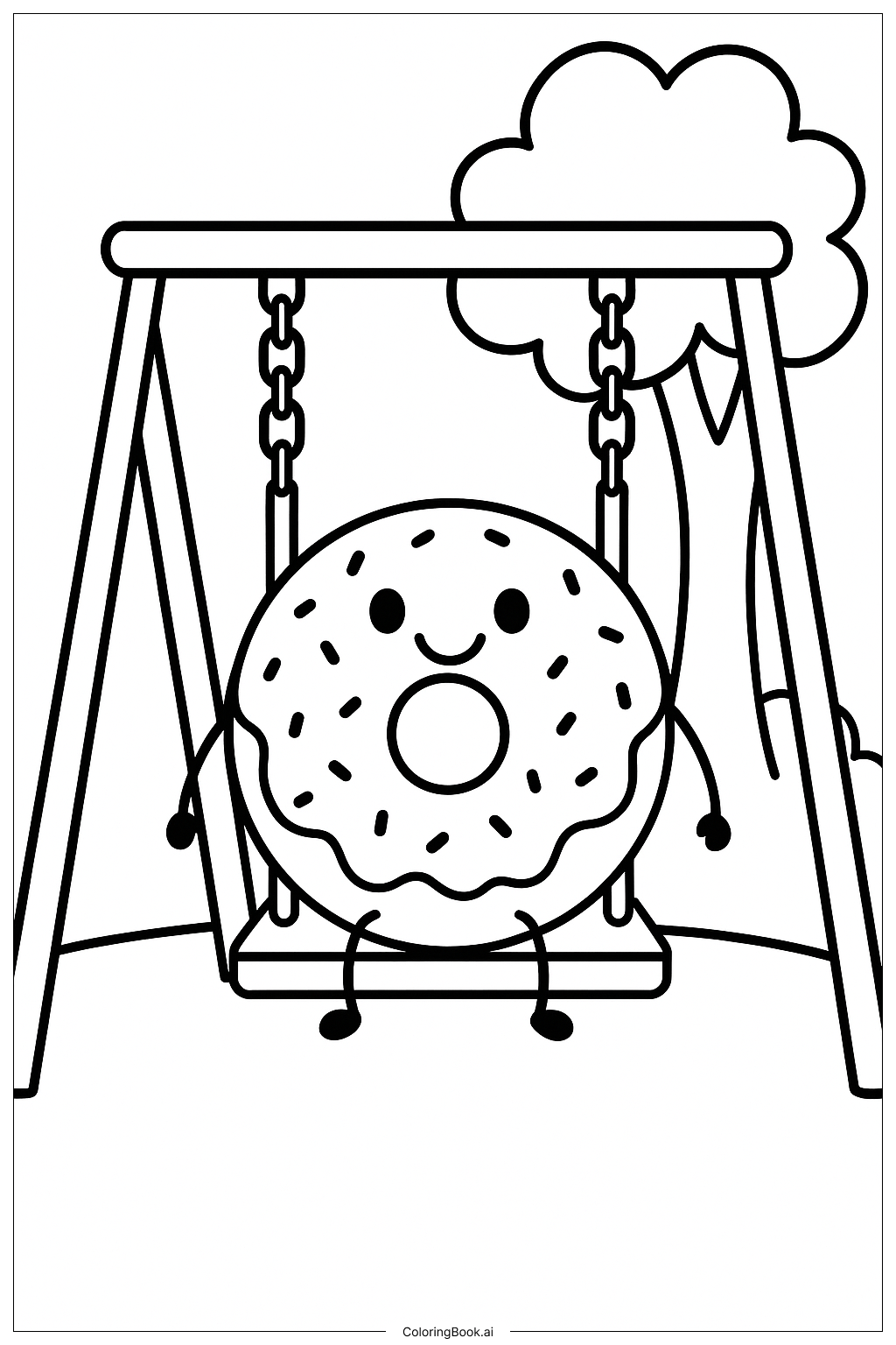  Donut On A Swing In Park Coloring Page 