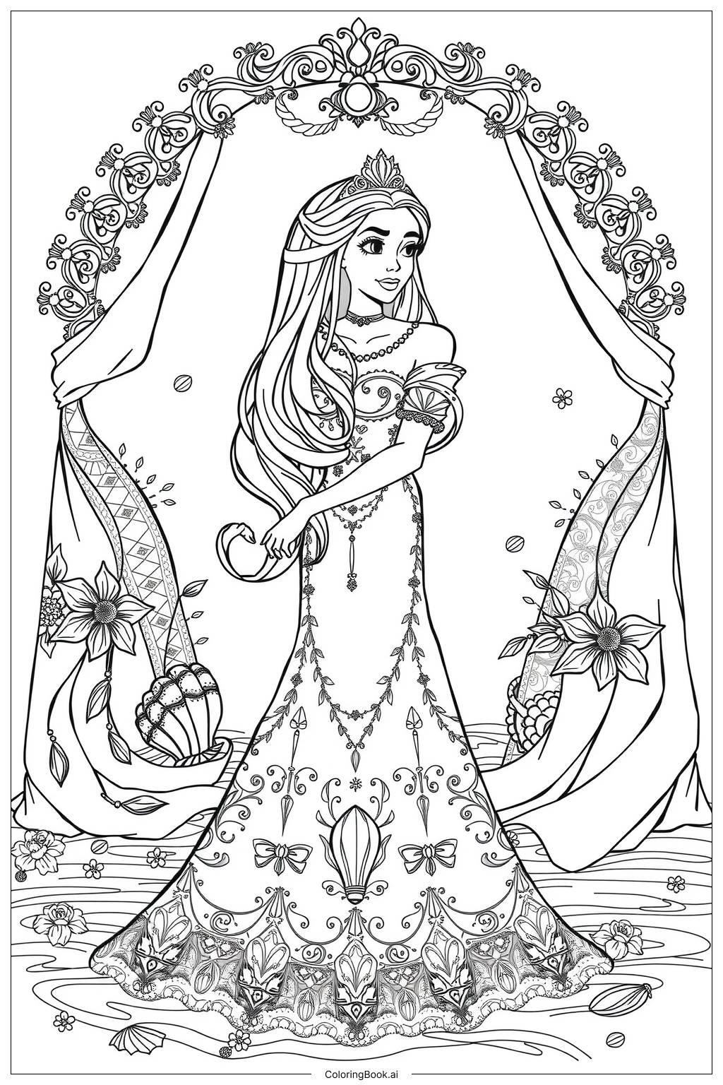  ariel wedding dress coloring Coloring Page 