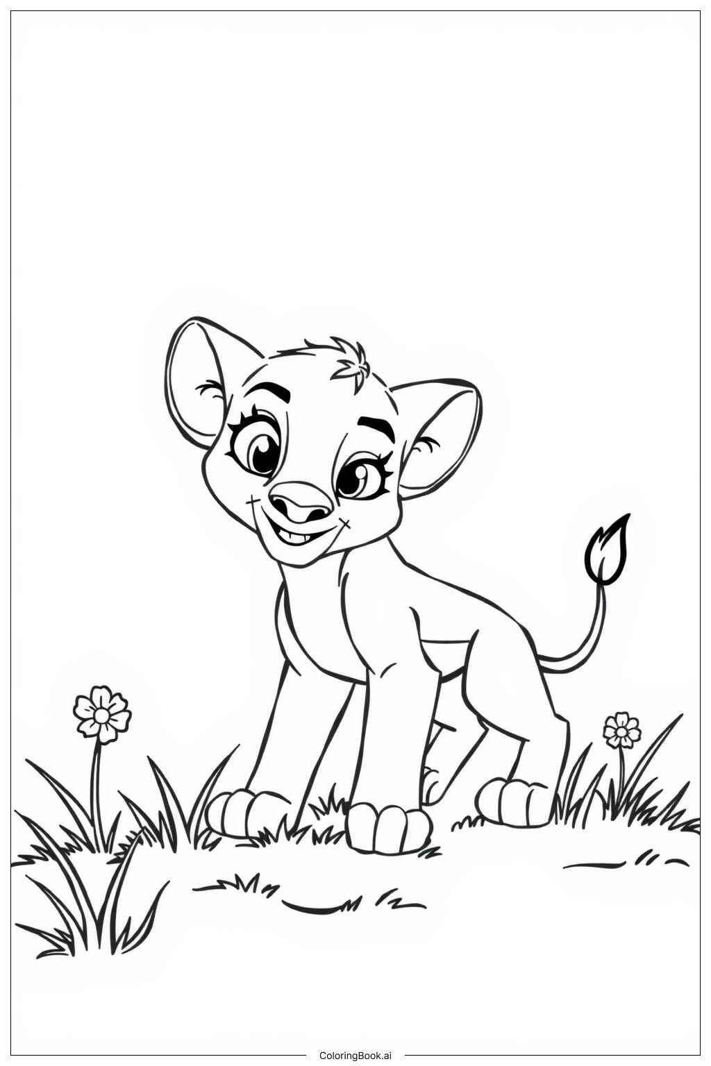  Page de coloriage le roi lion nala chassant dans la savanne 