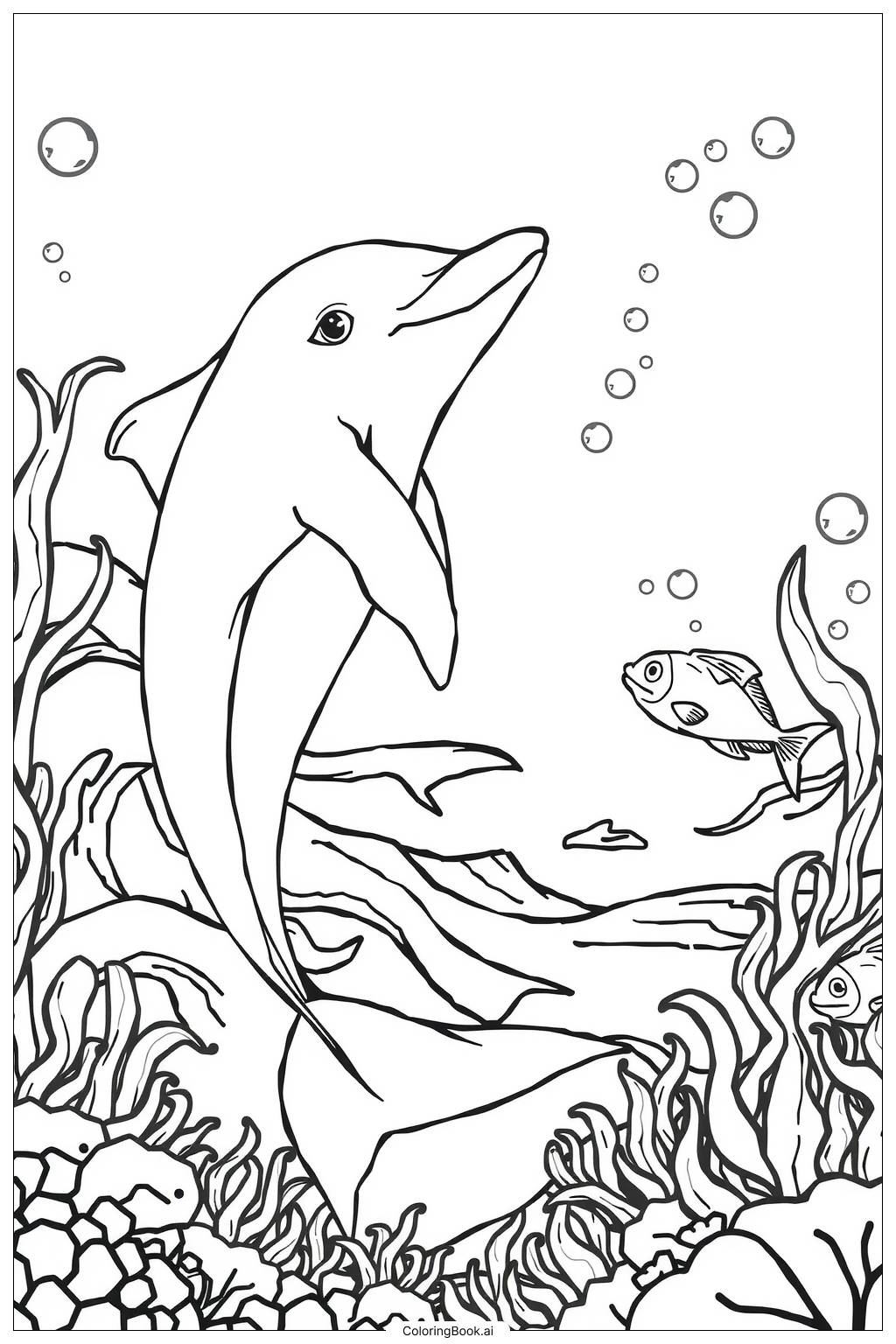  A Dolphin's Journey Through the Ocean-2 Coloring Page 