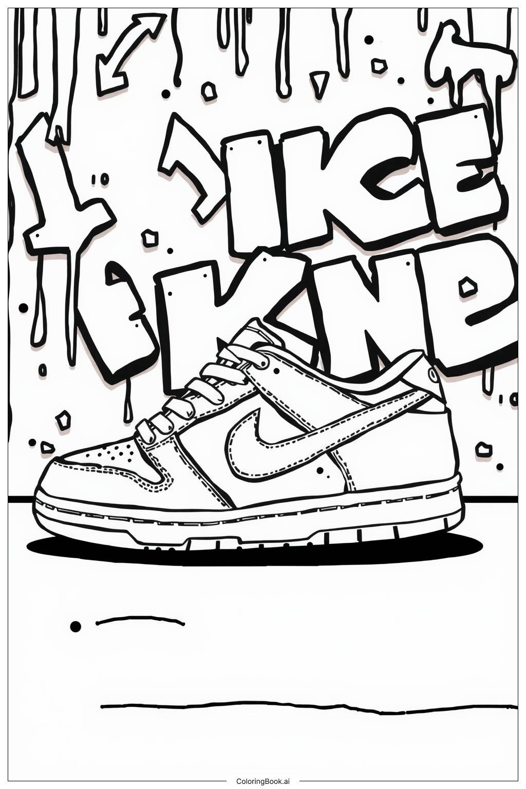  Página para colorir de tênis nike dunk com fundo de grafite 