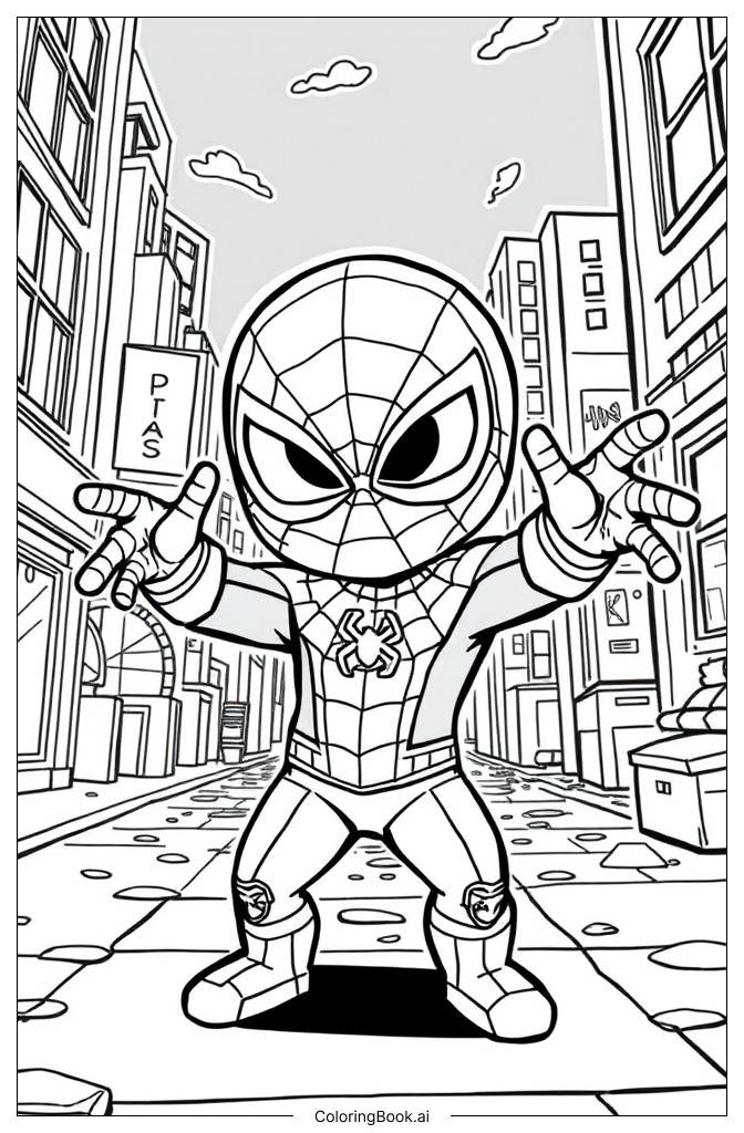  Página para colorir de Chibi Homem-Aranha 