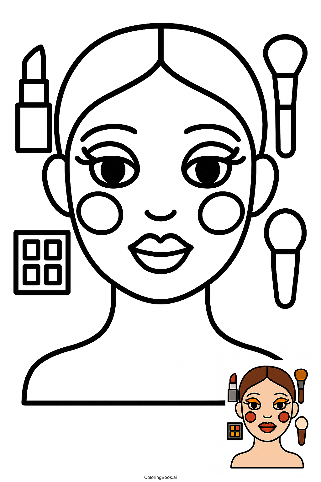  Página para colorear de Diagrama de Rostro de Maquillaje Mostrando Combinaciones de Colores 
