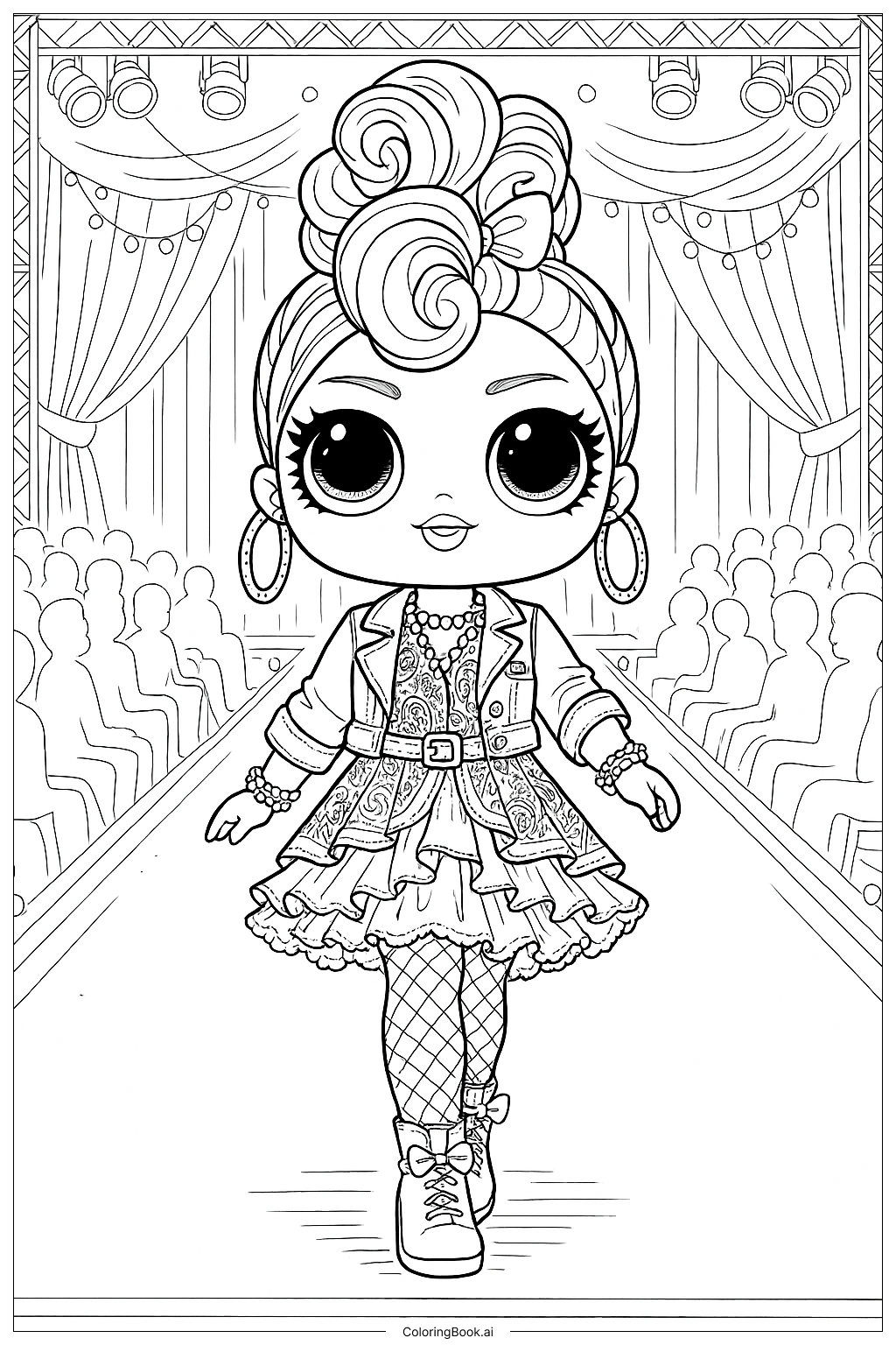 Página para colorir de Lol Doll na Passarela do Desfile de Moda