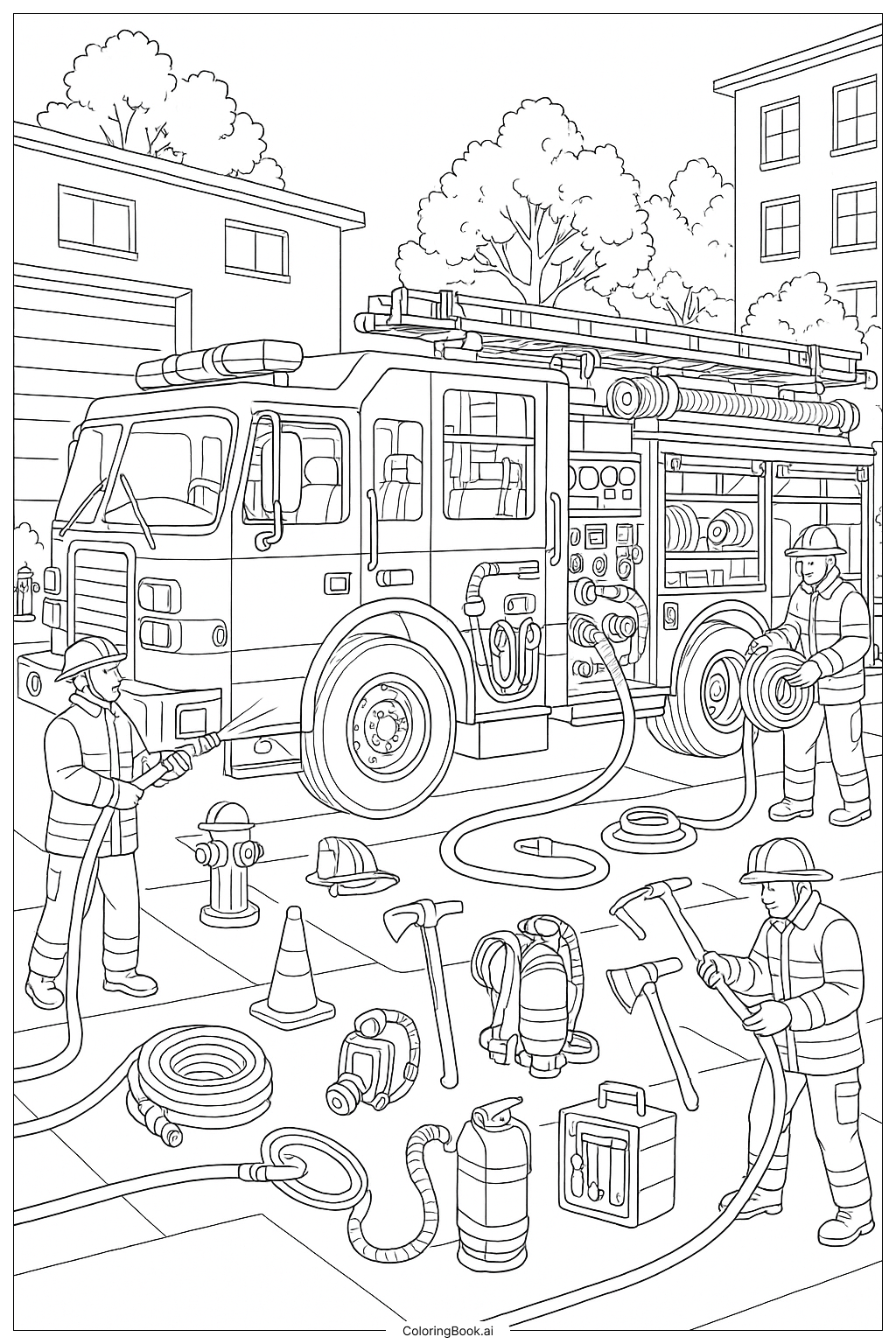 消防安全消防车详解填色页