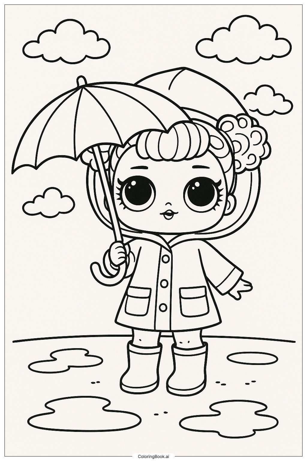 Página para colorir de Boneca Lol com Roupa para Dia de Chuva