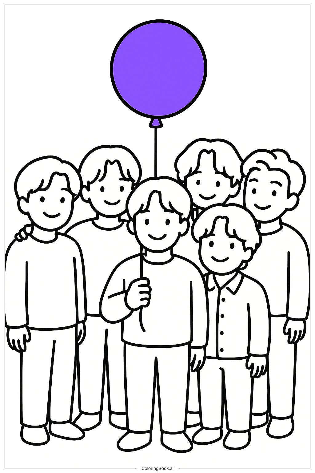  Page de coloriage BTS tenant un ballon violet 