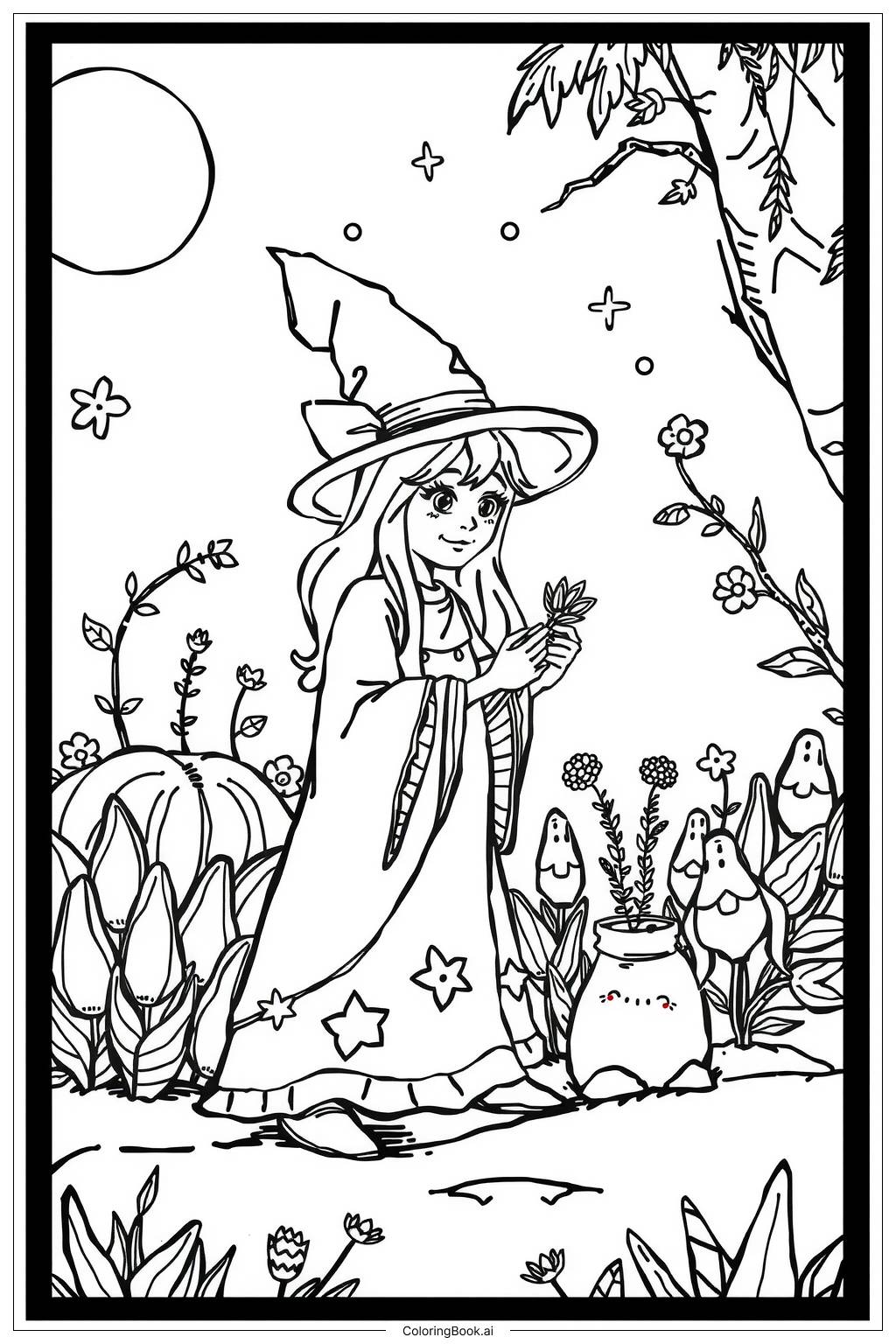  Page de coloriage herbes du jardin de sorcière 