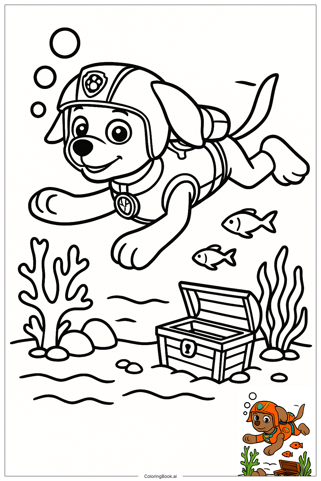  Página para colorir de Zuma Patrulha Canina Aventura Subaquática 