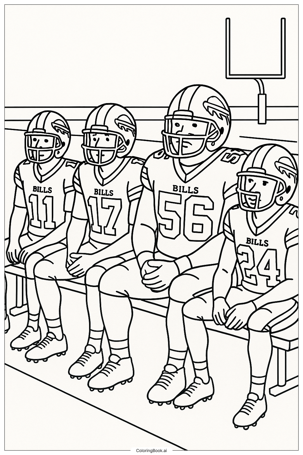  Trang tô màu Các cầu thủ Buffalo Bills ngồi trên băng ghế dự bị 