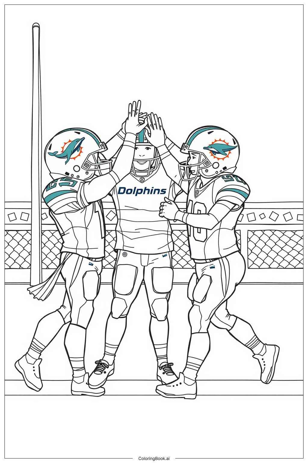  Página para colorear de Celebración del equipo de fútbol Miami Dolphins 