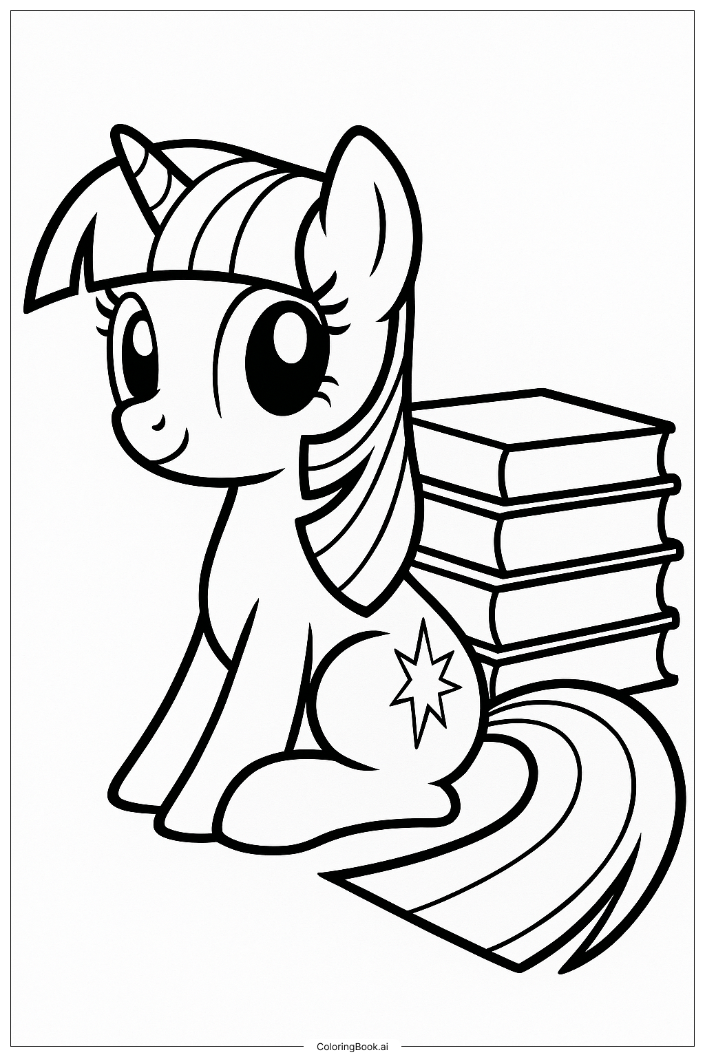  Page de coloriage Twilight Sparkle Avec Une Pile De Livres 