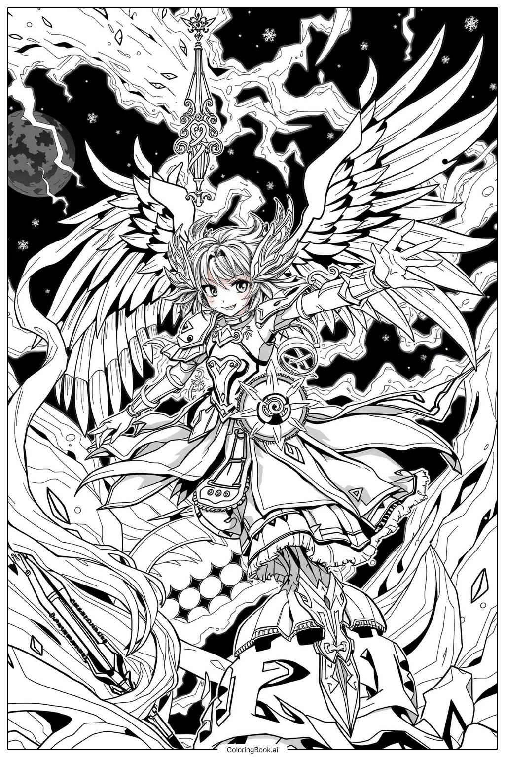  Anime Angel Warrior Battle Coloring Page 