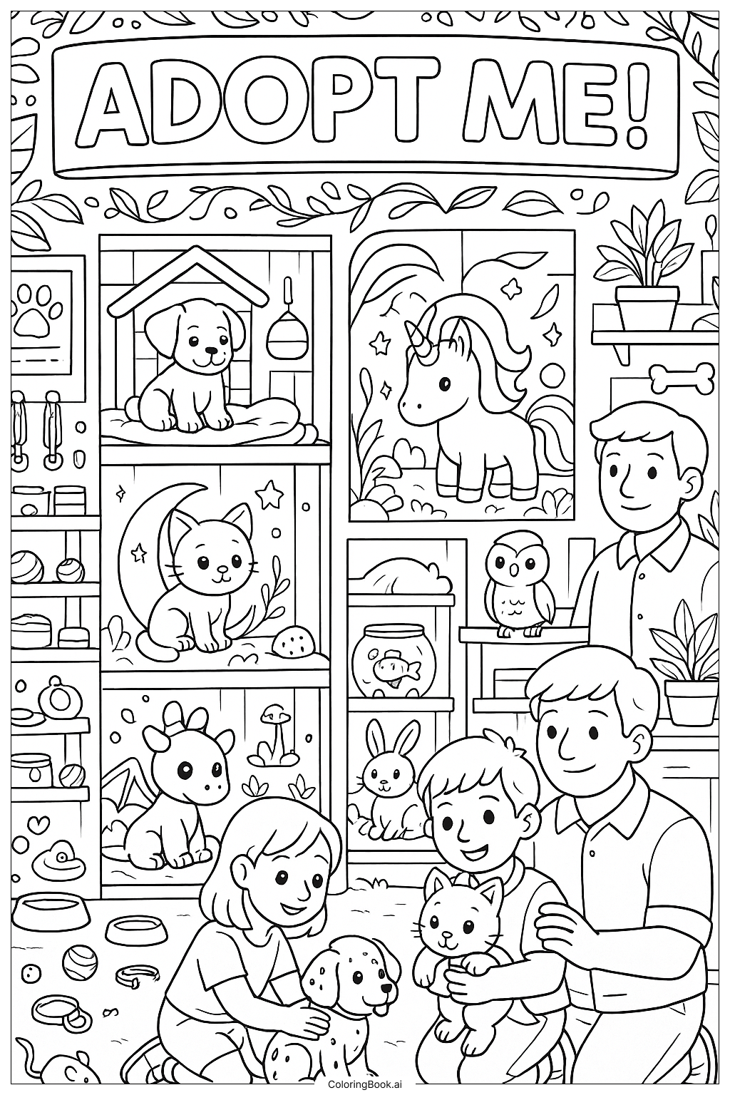 Einkaufen im Adopt Me Haustierladen Ausmalseite