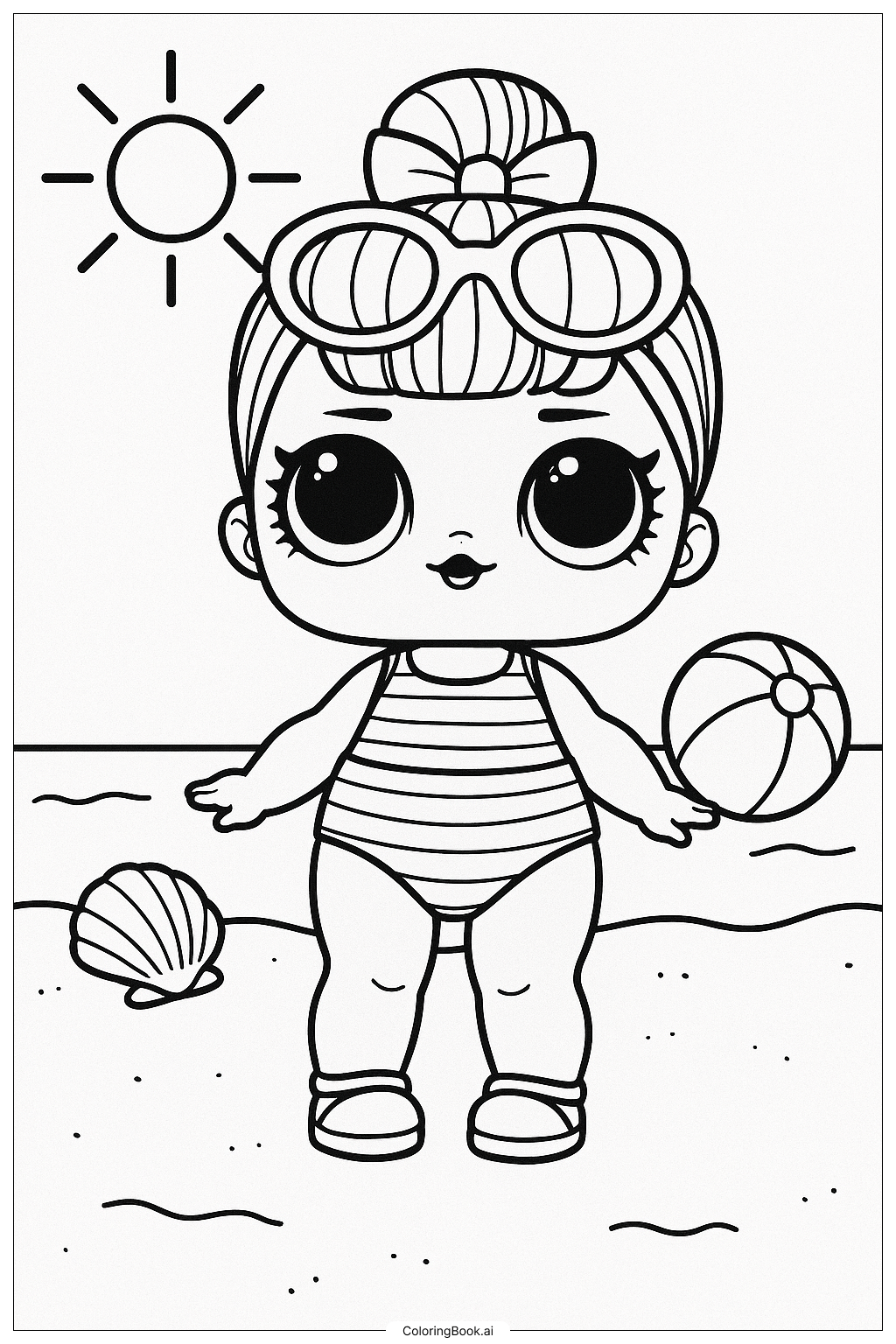 Página para colorir de Lol Doll na Praia