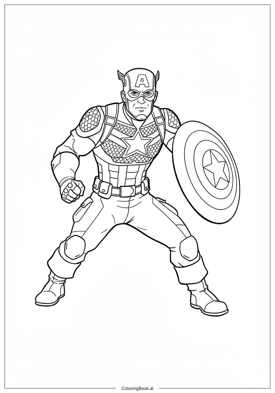  Captain America Schild Kampf Pose Ausmalseite 