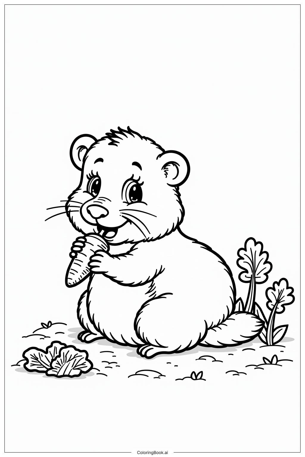  Ground Hog Eating Vegetables Coloring Page 