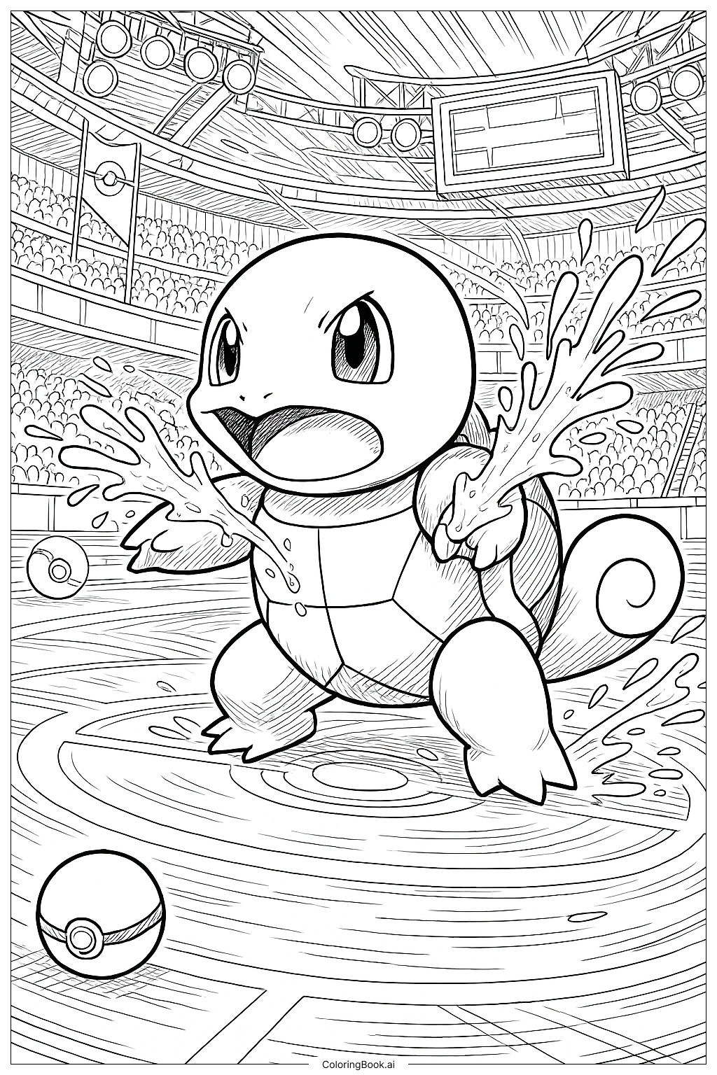 Schiggy in einer Pokémon-Kampf-Arena Ausmalseite