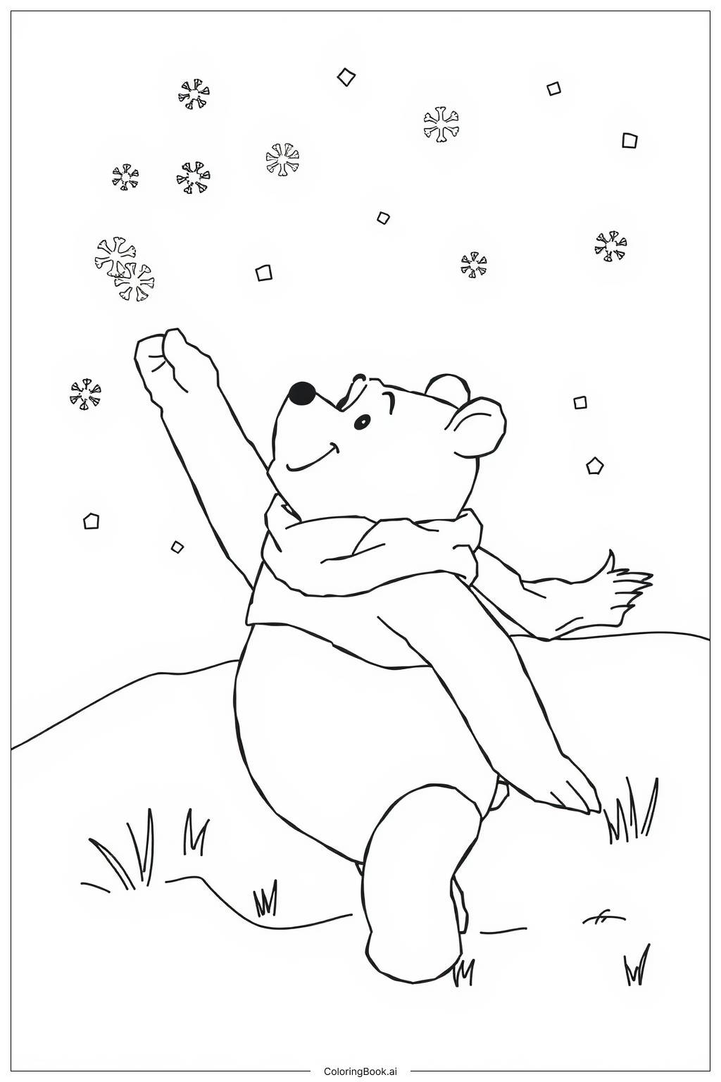  Página para colorir de Winnie the Pooh inverno neve 