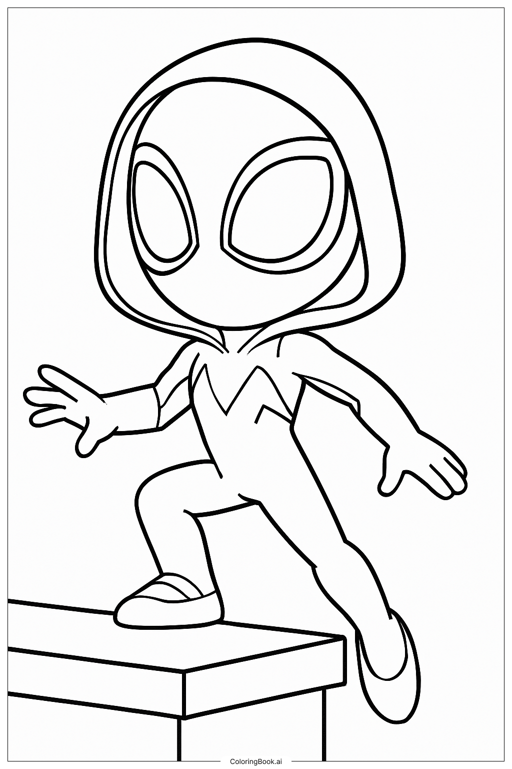  Página para colorear de Spidey y sus increíbles amigos Ghost-Spider en un saliente 