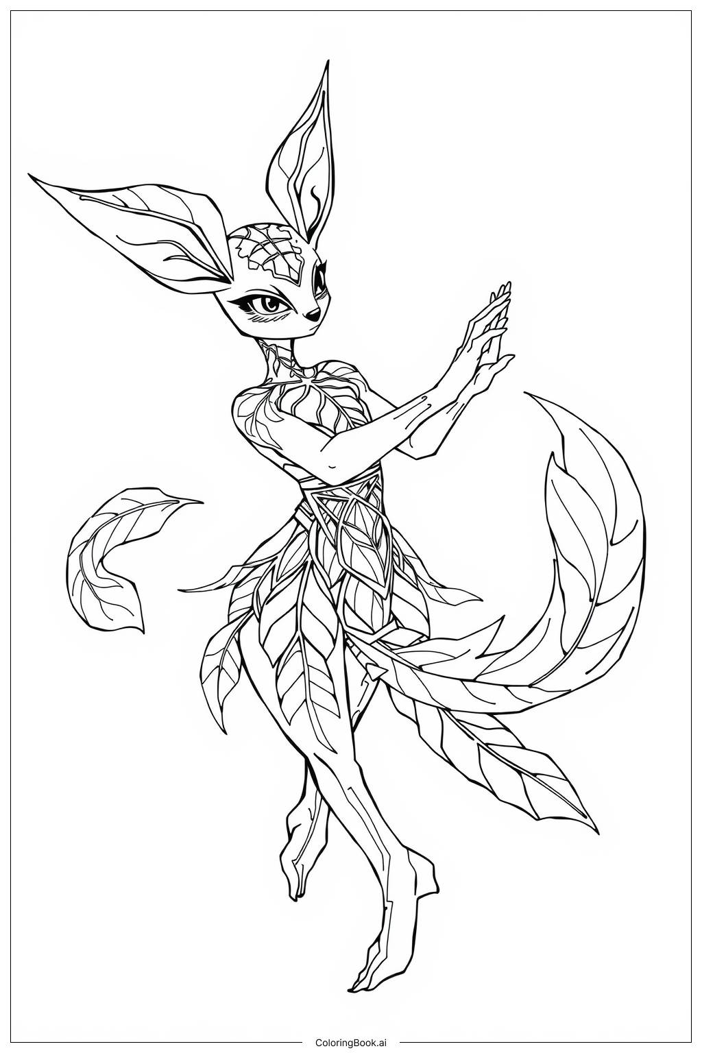  Página para colorear de Personaje Leafeon Bailando 