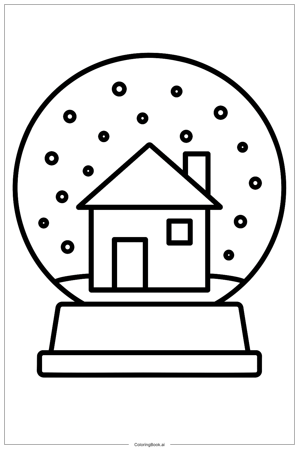 シンプルな家のスノーグローブの塗り絵ページ