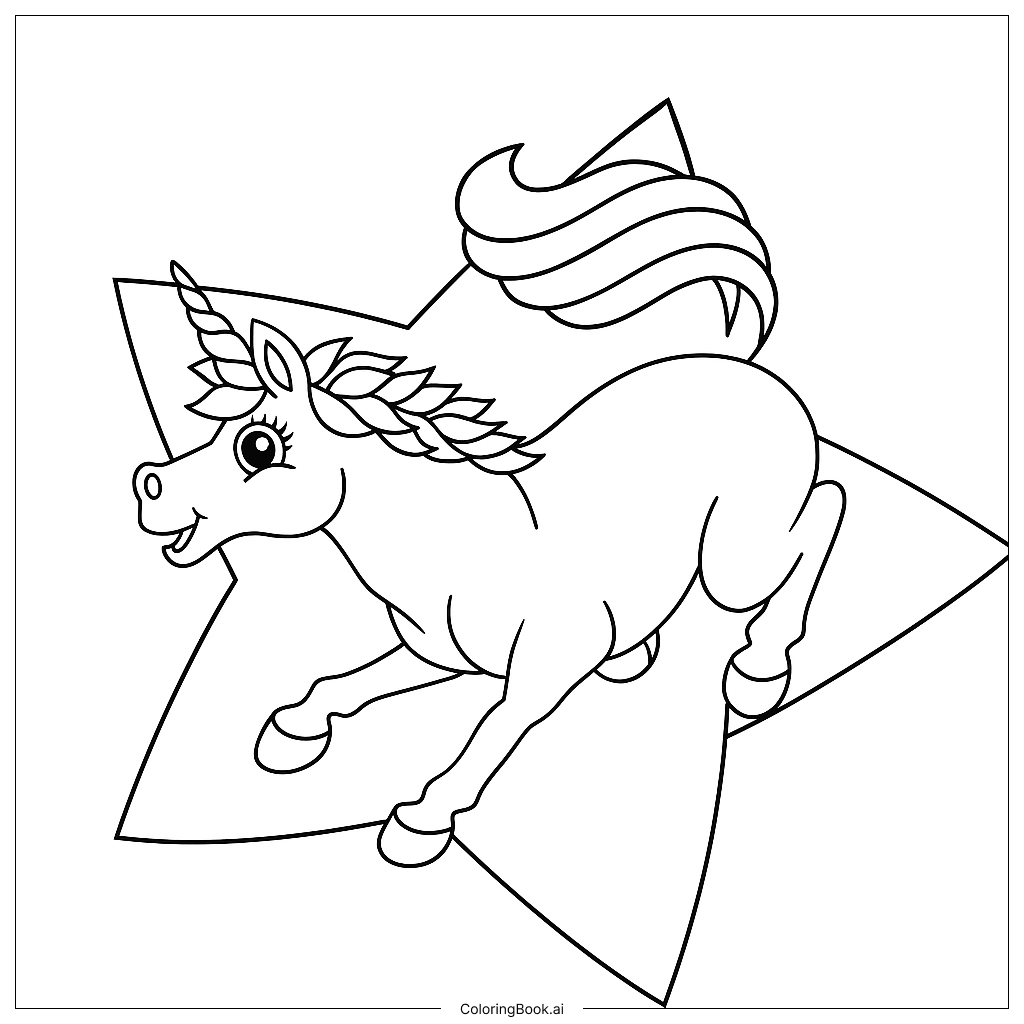  Page de coloriage Licorne Avec Une Étoile Arc-en-Ciel En Arrière-Plan 